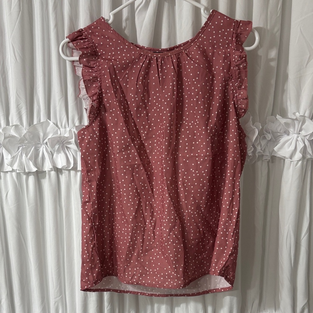 Polka Dot Ruffle Sleeve Top - Pink
